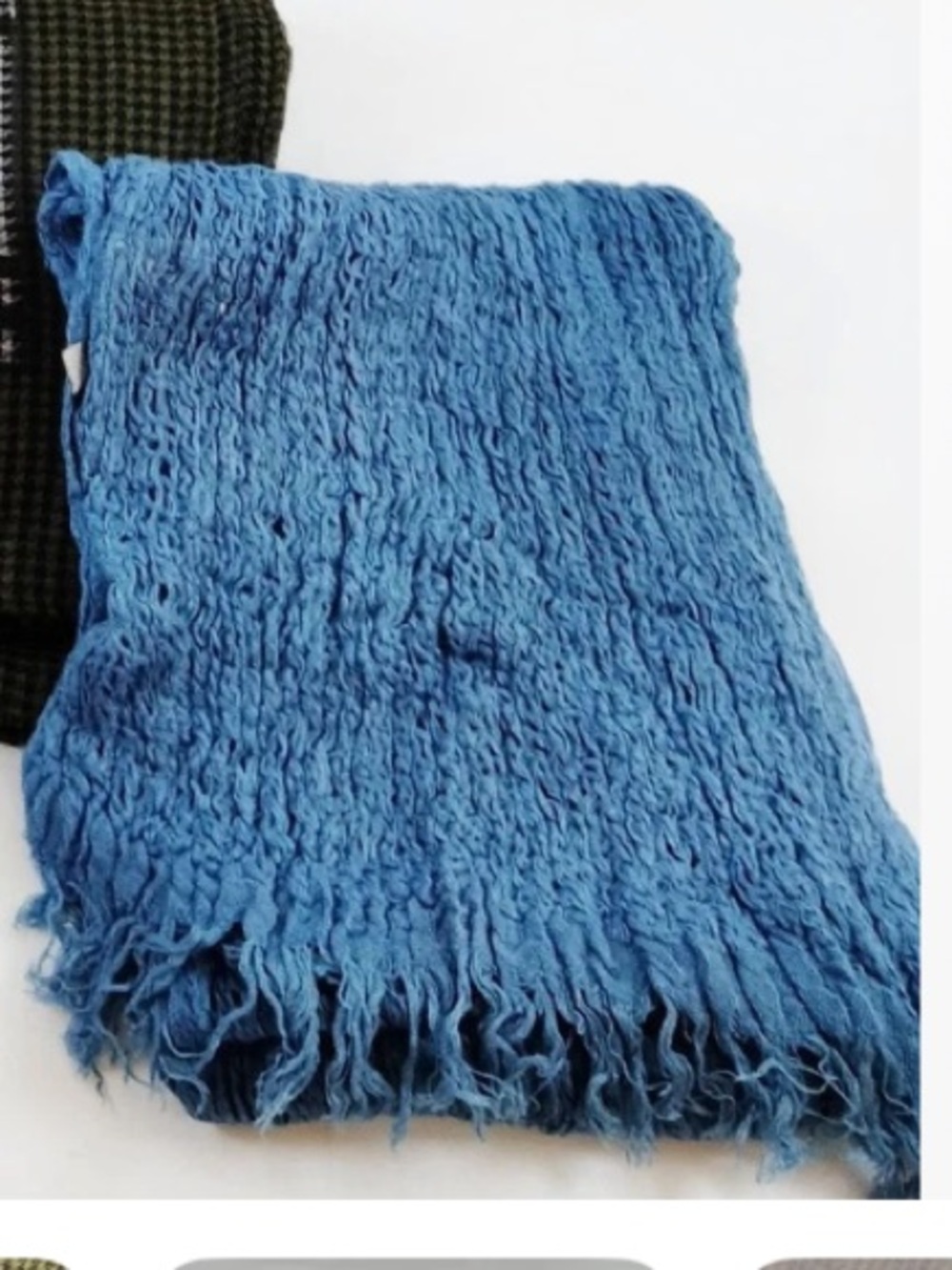 Bottega Veneta Blue Linen Blend Open Open-Knit Fringed Long Scarf Wrap Italy👝